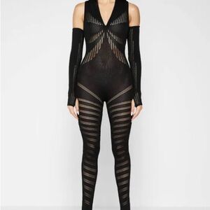 Maniere De Voir Knitted Contour Jumpsuit with Sleeves